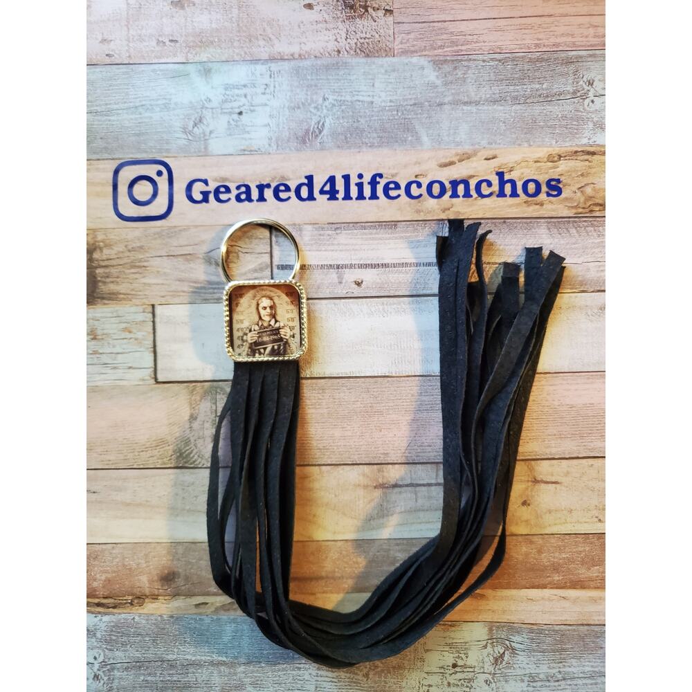 Handmade Halloween horror Leather Fringe Western bag charm keychain spooky vibes